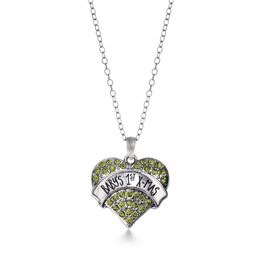 Silver Baby's 1st X-Mas Green Green Pave Heart Charm Classic Necklace