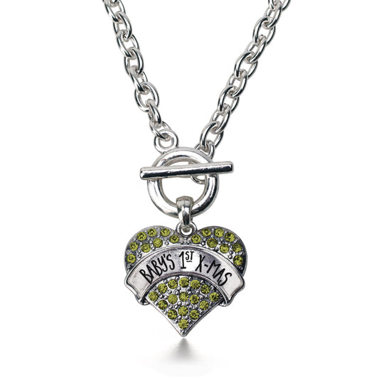 Silver Baby's 1st X-Mas Green Green Pave Heart Charm Toggle Necklace