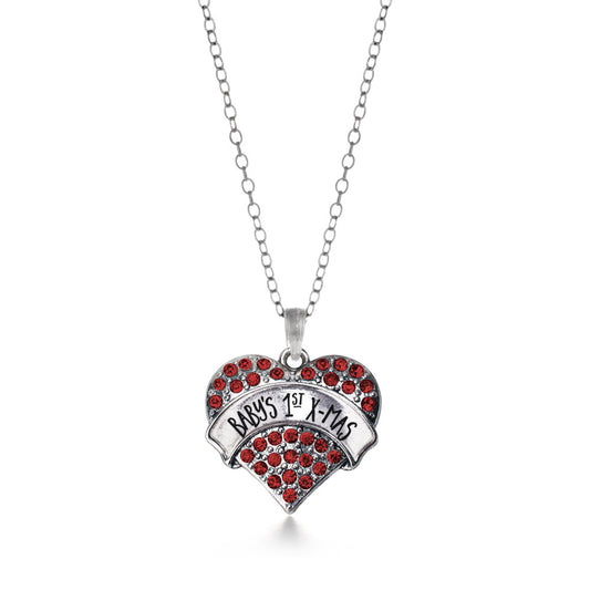 Silver Baby's 1st X-Mas Red Red Pave Heart Charm Classic Necklace