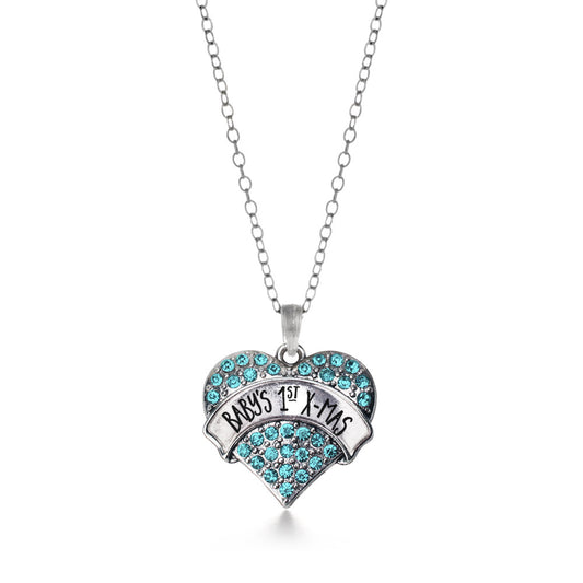 Silver Baby's 1st X-Mas Aqua Aqua Pave Heart Charm Classic Necklace