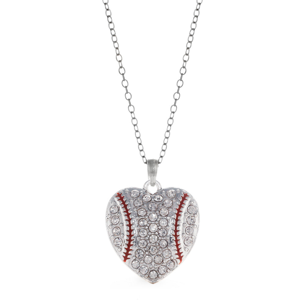 Silver Baseball Heart Charm Classic Necklace