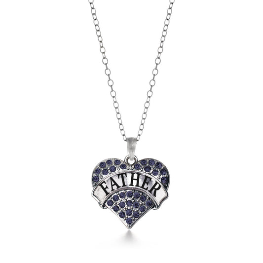Silver Father Navy Blue Blue Pave Heart Charm Classic Necklace
