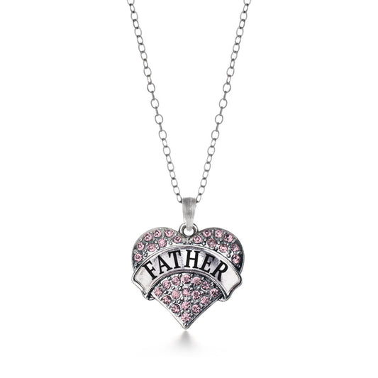 Silver Father Pink Pink Pave Heart Charm Classic Necklace