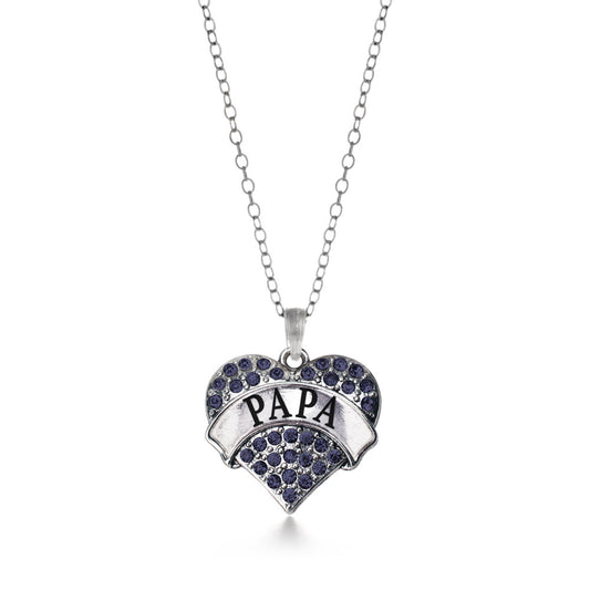 Silver Papa Navy Blue Blue Pave Heart Charm Classic Necklace