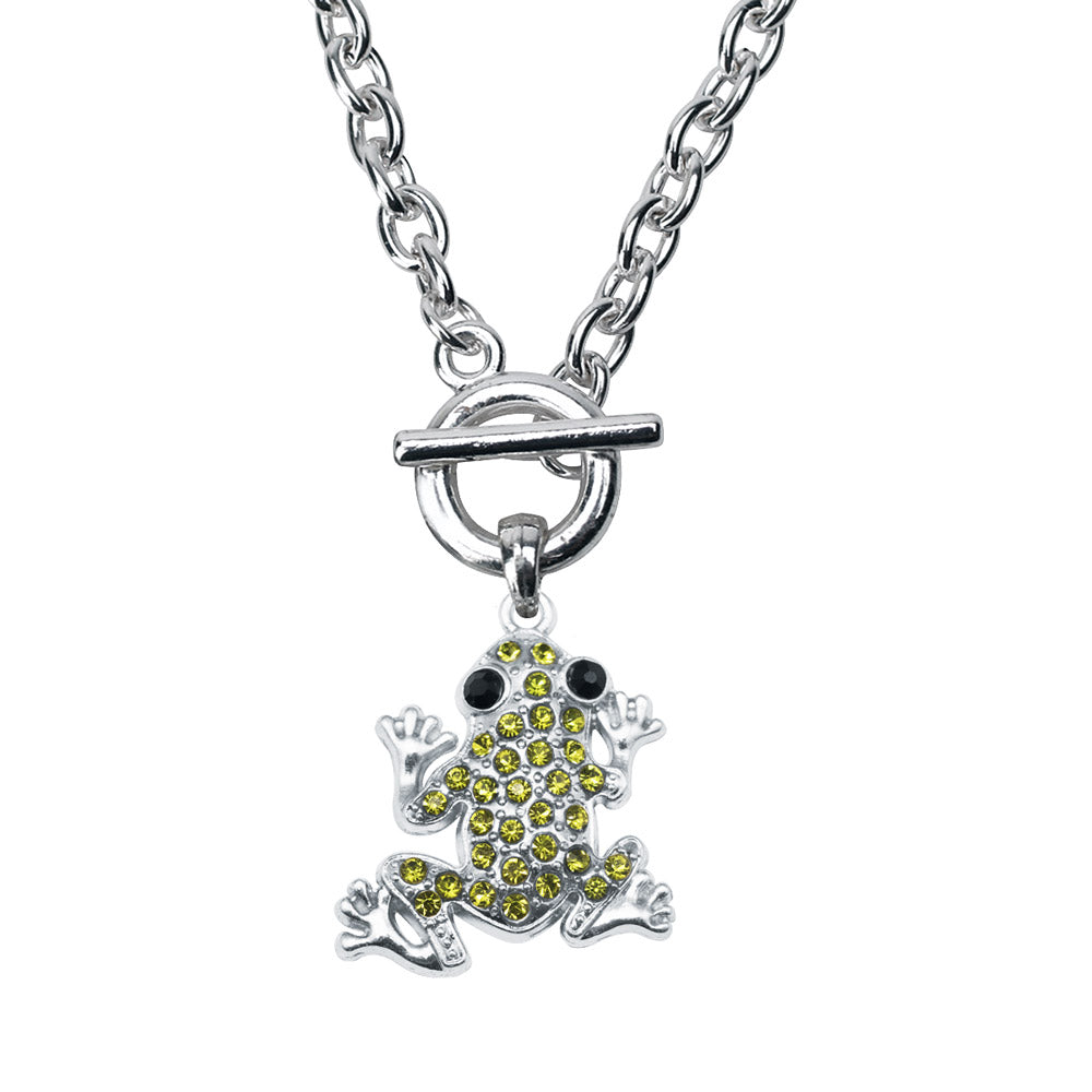 Silver Green Frog Charm Toggle Necklace