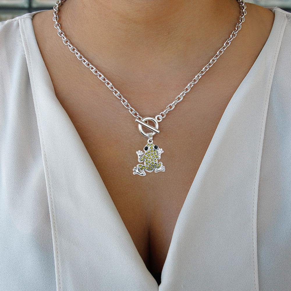 Silver Green Frog Charm Toggle Necklace