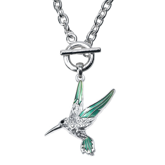 Silver Humming Bird Charm Toggle Necklace