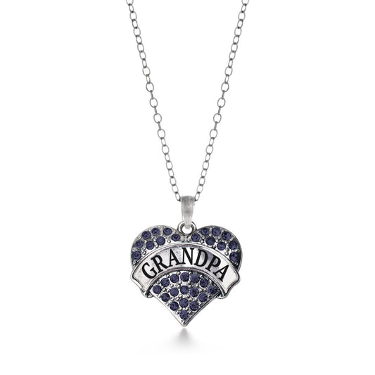 Silver Grandpa Navy Blue Blue Pave Heart Charm Classic Necklace