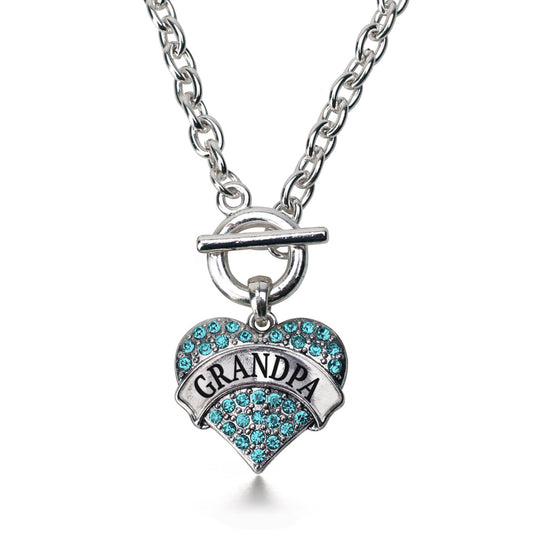 Silver Grandpa Aqua Aqua Pave Heart Charm Toggle Necklace