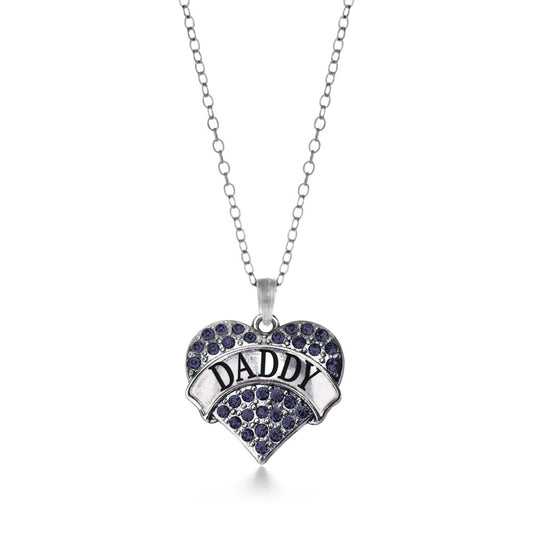 Silver Daddy Navy Blue Blue Pave Heart Charm Classic Necklace