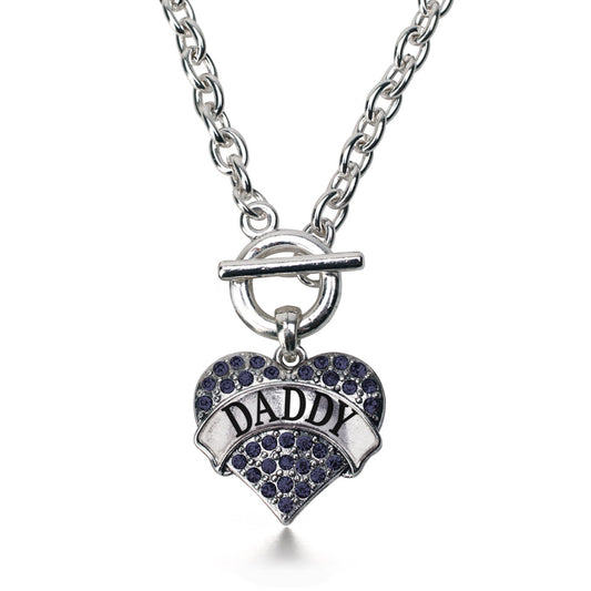 Silver Daddy Navy Blue Blue Pave Heart Charm Toggle Necklace