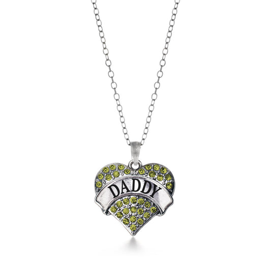Silver Daddy Green Green Pave Heart Charm Classic Necklace