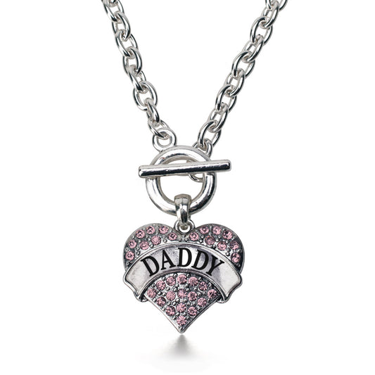 Silver Daddy Pink Pink Pave Heart Charm Toggle Necklace