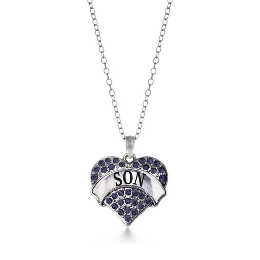 Silver Son Navy Blue Blue Pave Heart Charm Classic Necklace