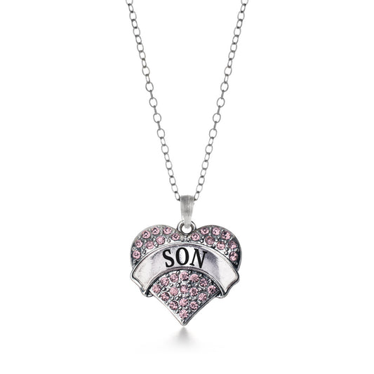 Silver Son Pink Pink Pave Heart Charm Classic Necklace