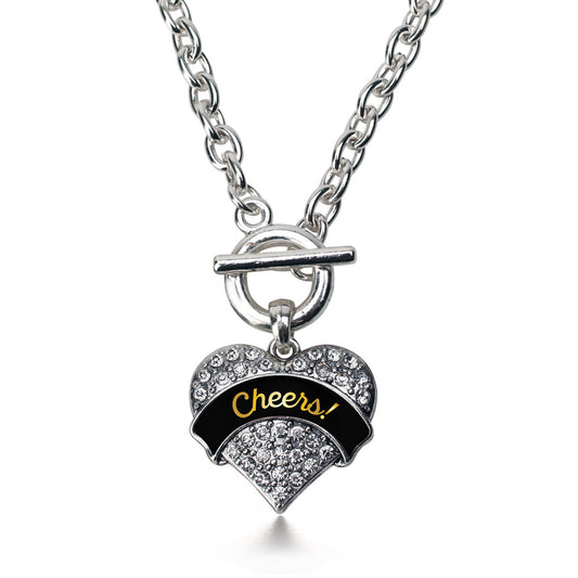 Silver Cheers! Black and Gold Pave Heart Charm Toggle Necklace