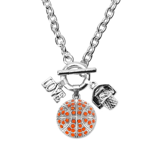 Silver Love Basketball Charm Toggle Necklace