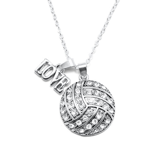Silver Love Volleyball Charm Classic Necklace
