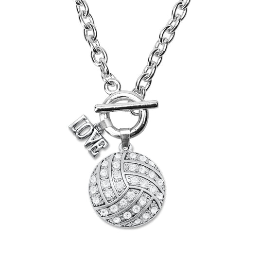 Silver Love Volleyball Charm Toggle Necklace