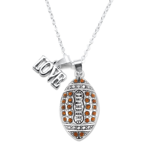 Silver Love Football Charm Classic Necklace