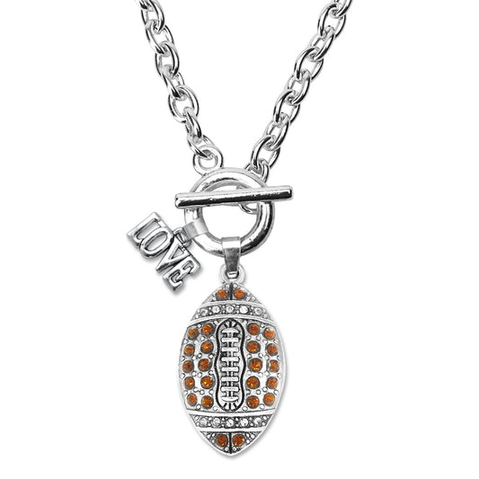 Silver Love Football Charm Toggle Necklace