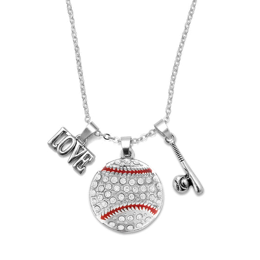 Silver Love Baseball Bat Charm Classic Necklace