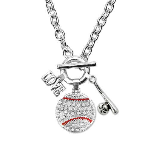 Silver Love Baseball Bat Charm Toggle Necklace