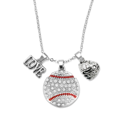 Silver Love Baseball Glove Charm Classic Necklace