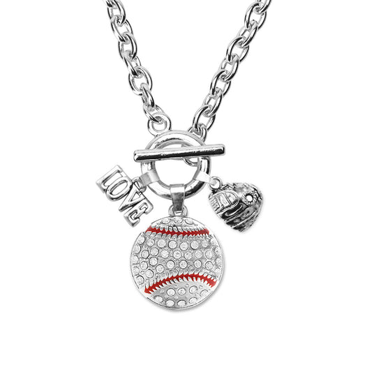 Silver Love Baseball Glove Charm Toggle Necklace