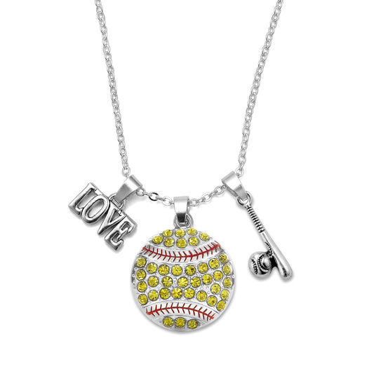 Silver Love Softball Bat Charm Classic Necklace