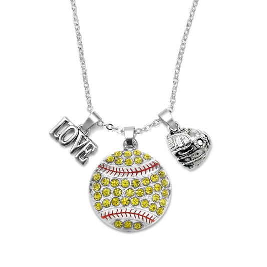 Silver Love Softball Glove Charm Classic Necklace