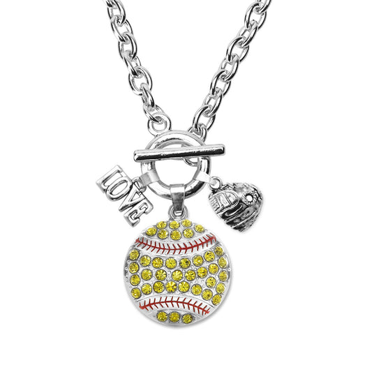 Silver Love Softball Glove Charm Toggle Necklace