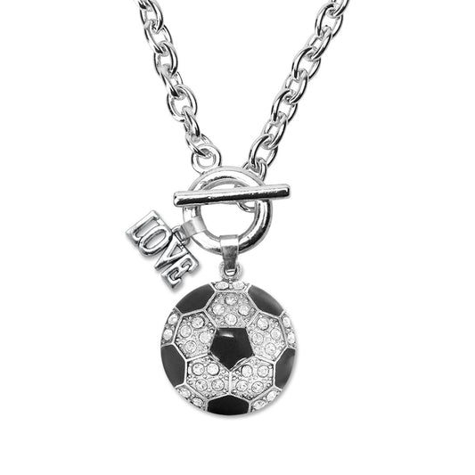 Silver Love Soccer Ball Charm Toggle Necklace