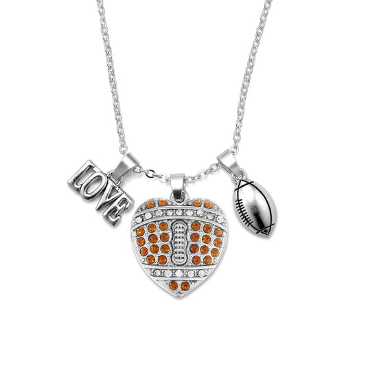 Silver Love Football Heart Charm Classic Necklace
