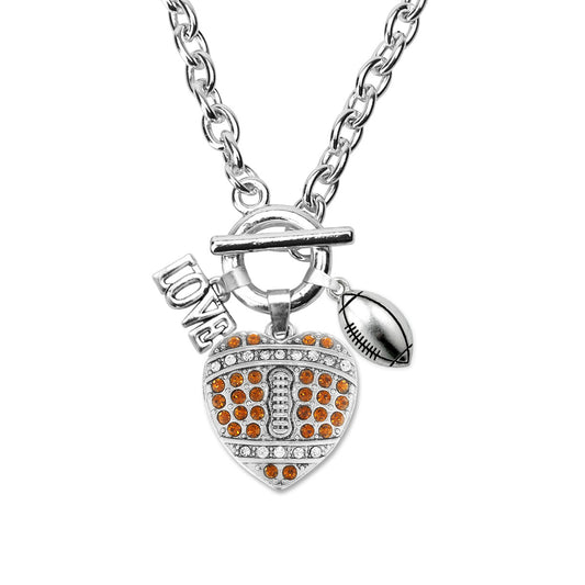 Silver Love Football Heart Charm Toggle Necklace