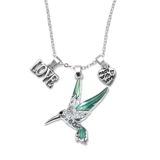 Silver Love Hummingbird Charm Classic Necklace
