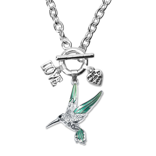 Silver Love Hummingbird Charm Toggle Necklace