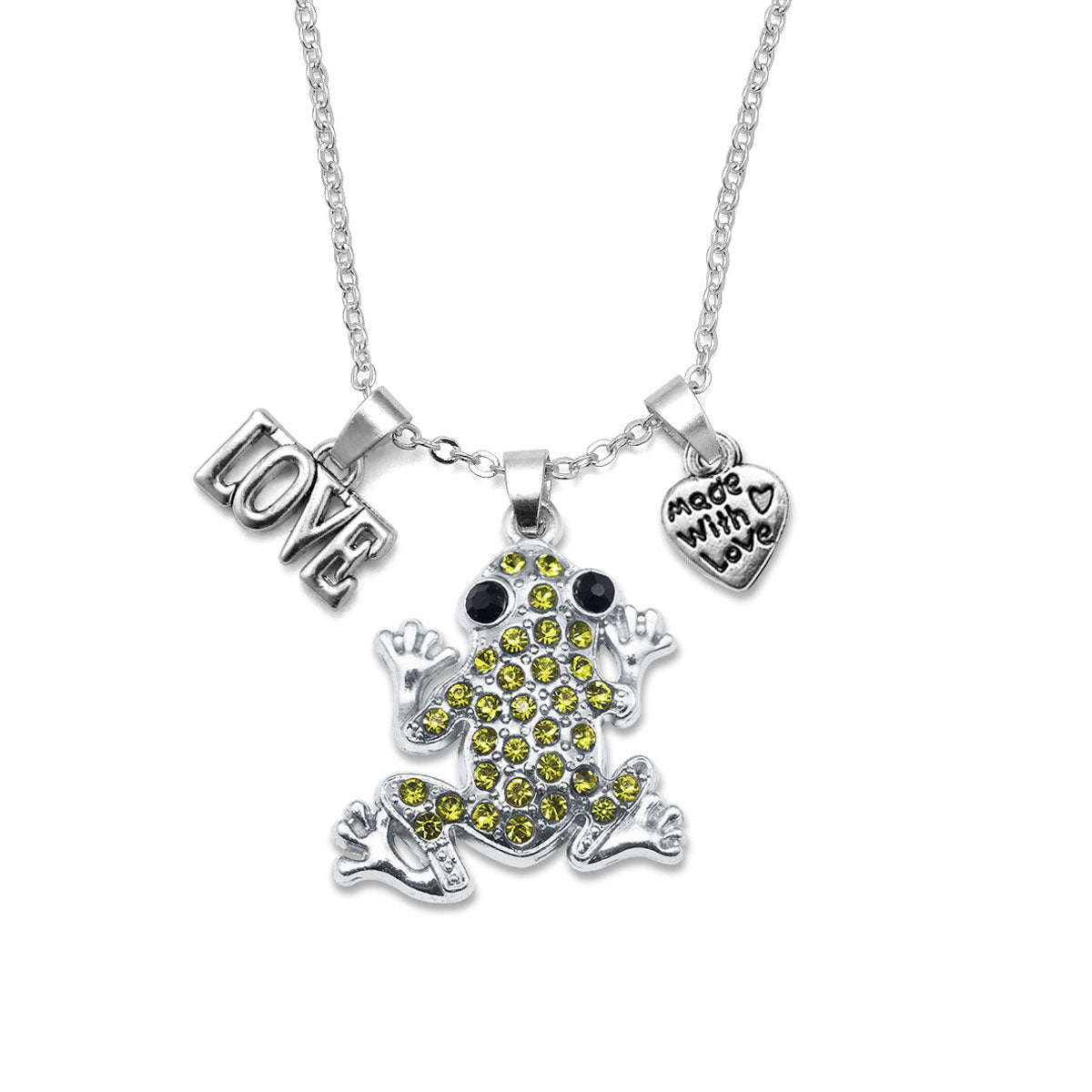 Silver Love Green Pave Frog Charm Classic Necklace
