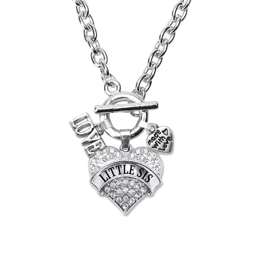 Silver Love Little Sis Pave Heart Charm Toggle Necklace