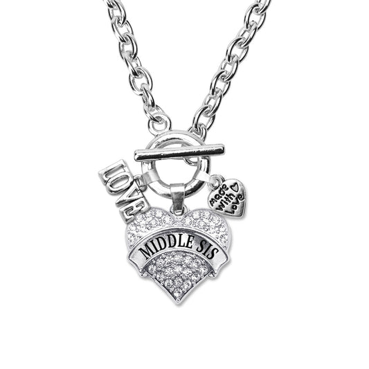 Silver Love Middle Sis Pave Heart Charm Toggle Necklace