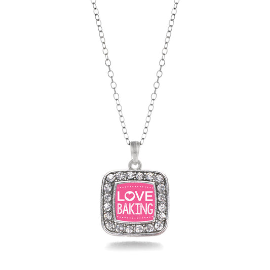 Silver I Love Baking Square Charm Classic Necklace