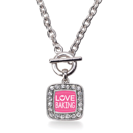 Silver I Love Baking Square Charm Toggle Necklace