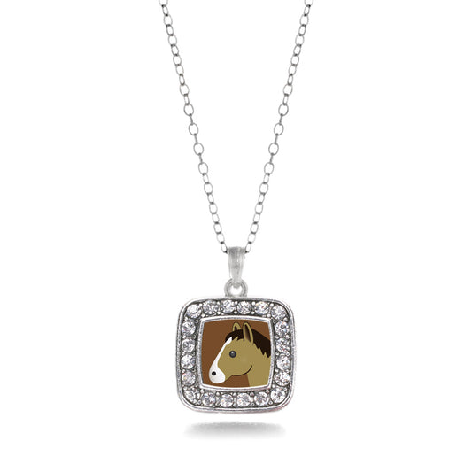 Silver Horse Emoji Square Charm Classic Necklace