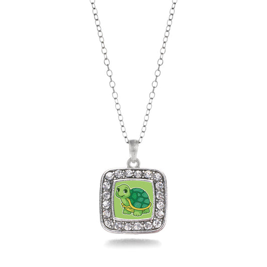 Silver Baby Turtle Square Charm Classic Necklace