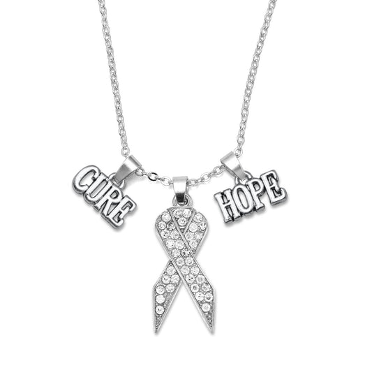 Silver Hope Clear Awareness Ribbon Charm Classic Necklace