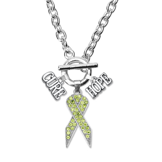 Silver Hope Green Awareness Ribbon Charm Toggle Necklace