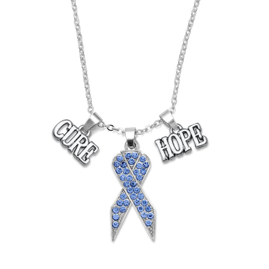 Silver Hope Blue Awareness Ribbon Charm Classic Necklace