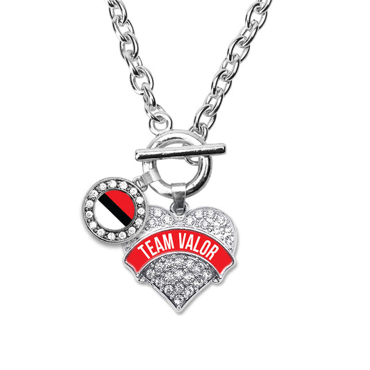 Silver Team Valor Duo Pave Heart Charm Toggle Necklace