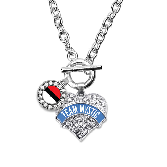 Silver Team Mystic Duo Pave Heart Charm Toggle Necklace