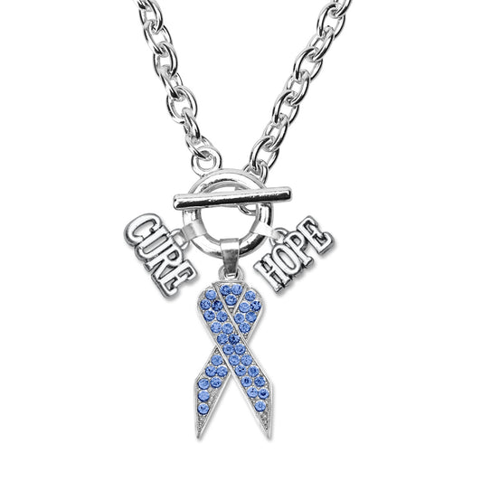 Silver Hope Blue Awareness Ribbon Charm Toggle Necklace